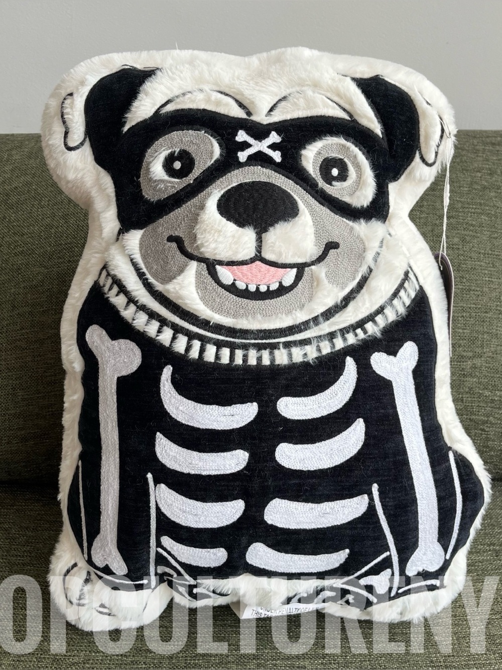 Skeleton dog pillow Pug Halloween decor